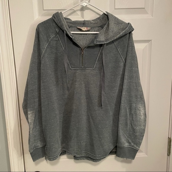 Grey Blue 1/4 Zip Hooded Sweatshirt Size Large